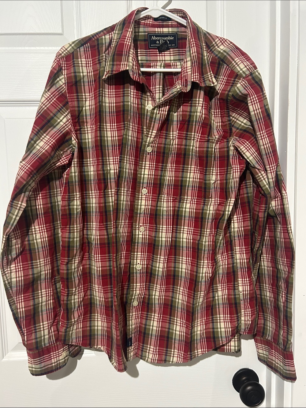 Abercrombie & Fitch Men's large vintage Red Green Plaid Button-Down Shirt